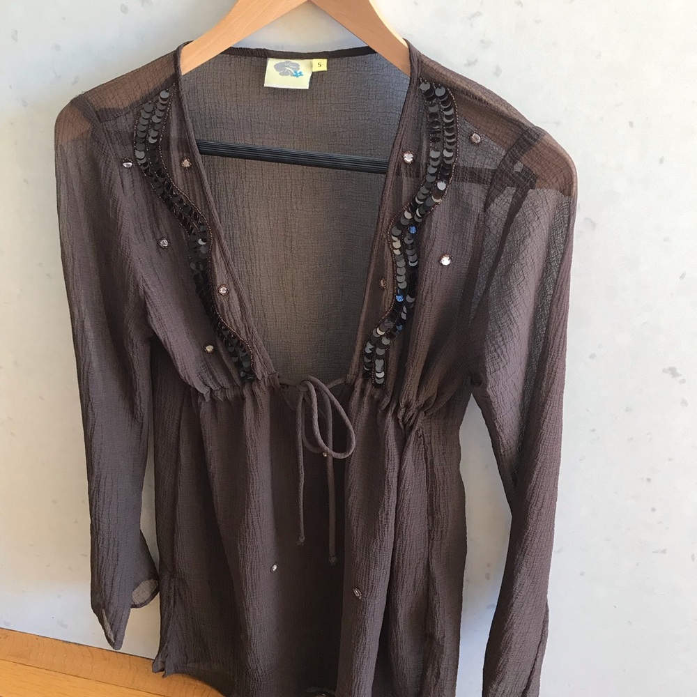 Elegant Brown Sheer Women's Swimsuit Cover Up